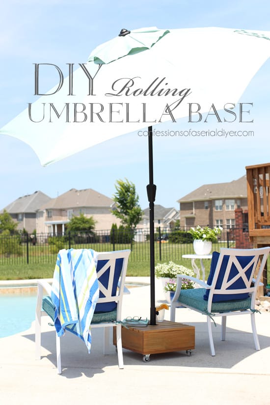 diy rolling umbrella stand between 2 chairs