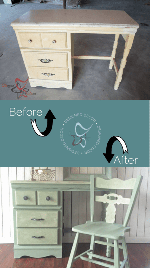 lime painted desk - furniture makeover - before and after