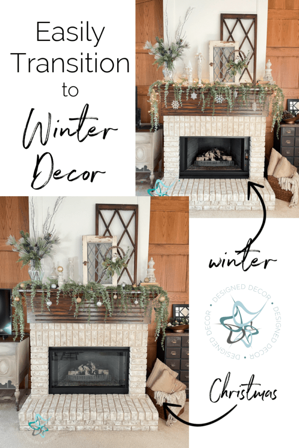 Winter decor for a mantel