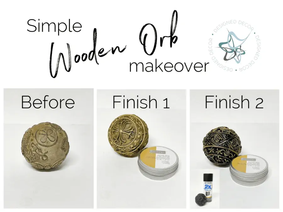 before and after of painted wood orb