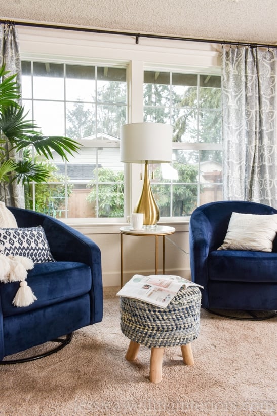 matching blue velvet accent chairs