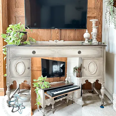 Beautiful vintage hand painted buffet with a hidden keyboard