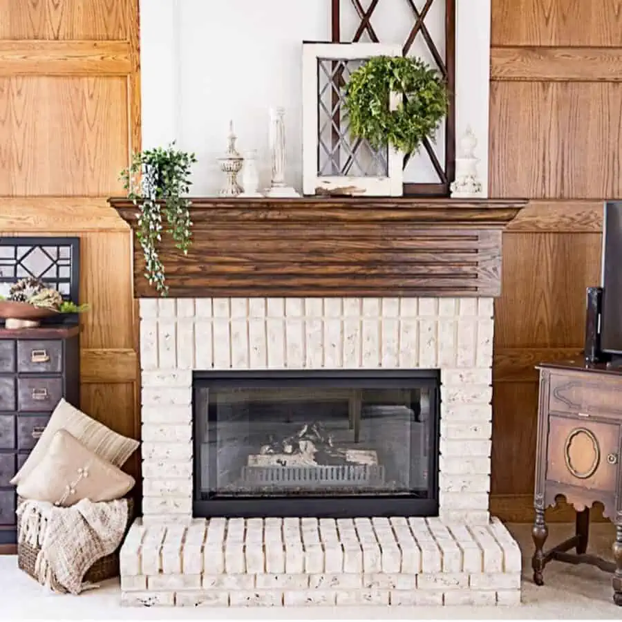 gas fireplaced with a decorated mantle