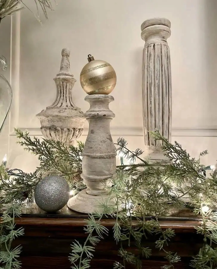 candle holders decorated for Christmas