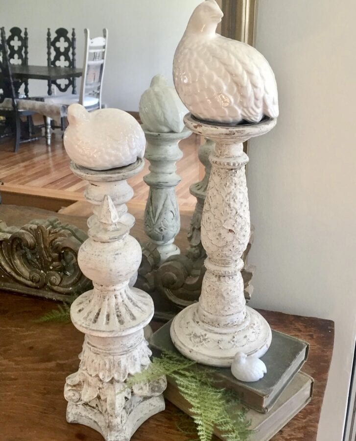 aged painted candle holders