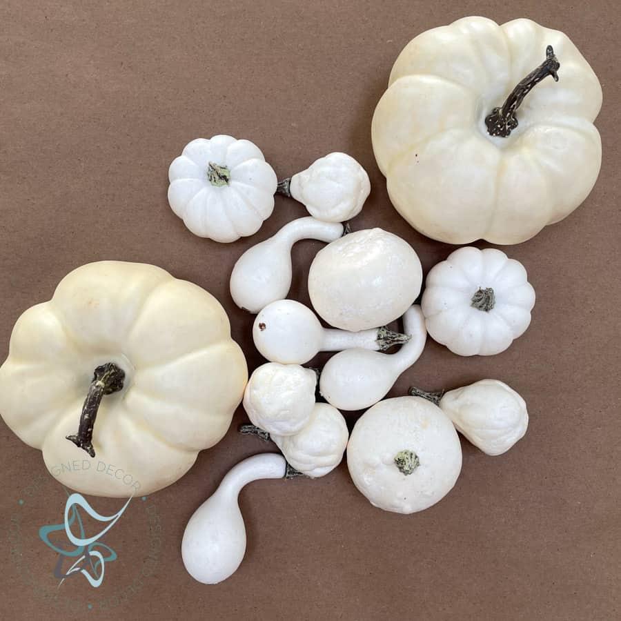 white faux pumpkins