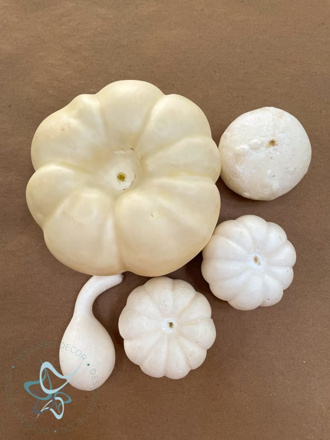 white faux pumpkins