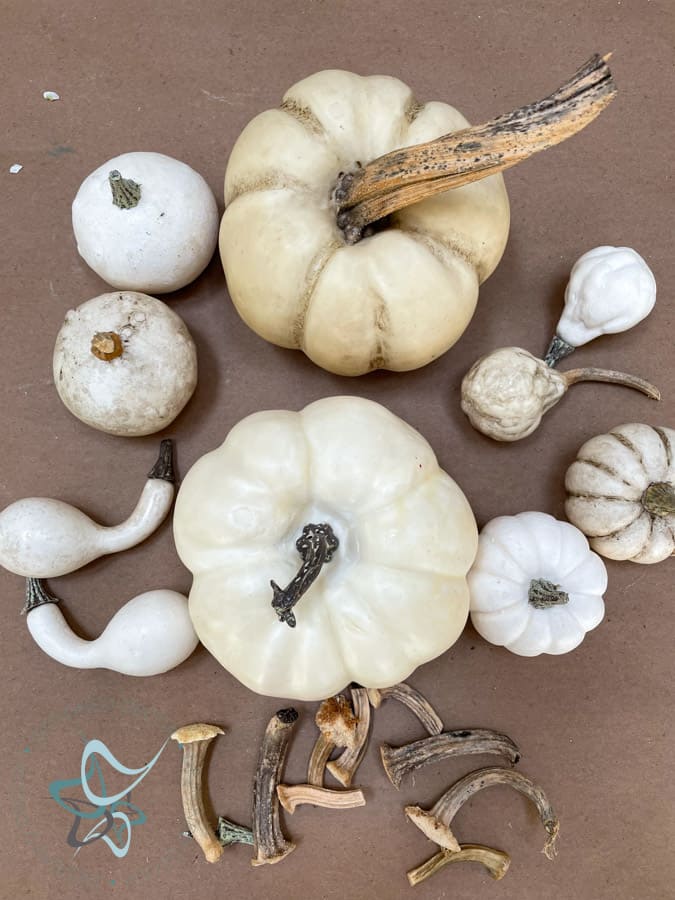 adding real pumpkin stems to faux pumpkins