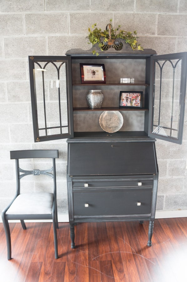 vintage secretary desk painted in black