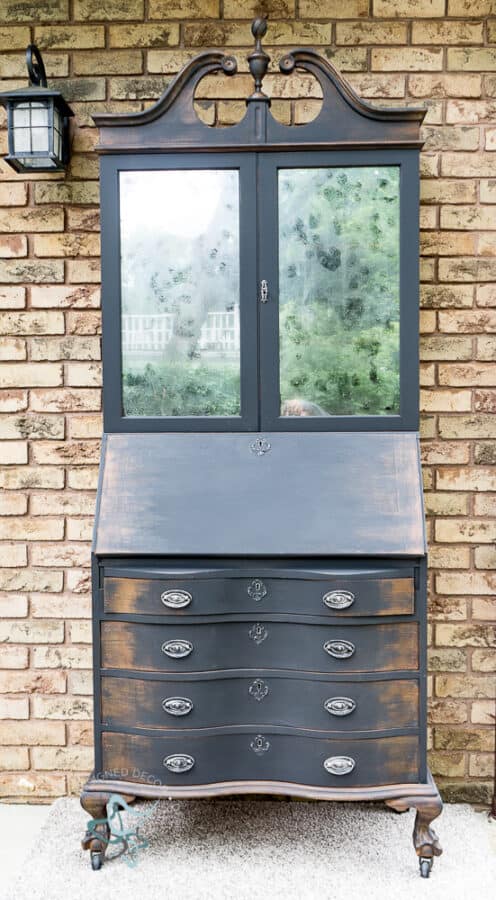 antique secretary desk painted with a natural distress finish