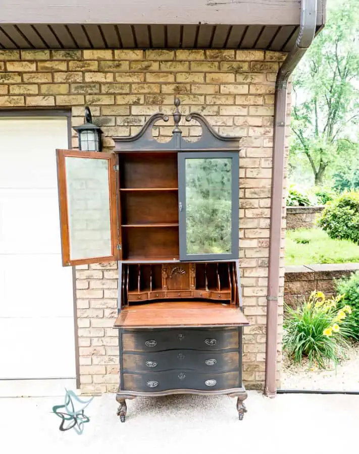 antique secretary desk painted with a natural distress finish