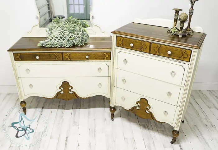 antique dresser set painted with cream furniture paint