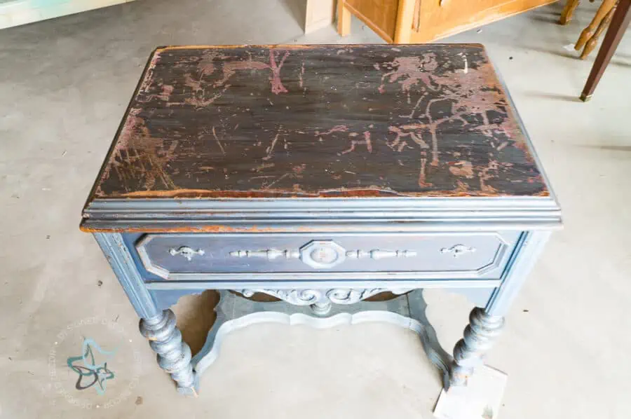 vintage sewing cabinet before