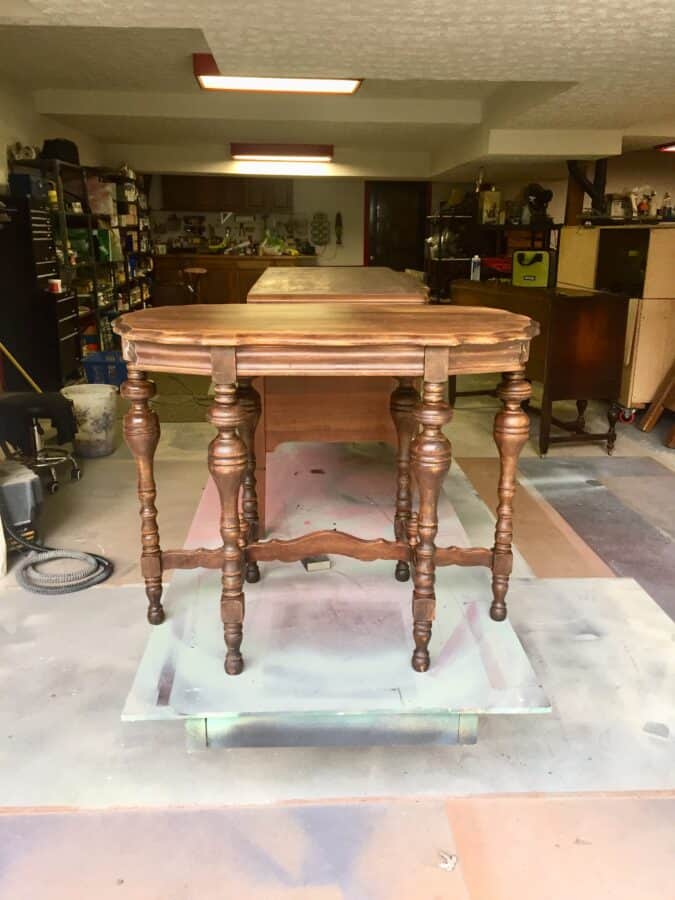 antique 6 leg scalloped table before