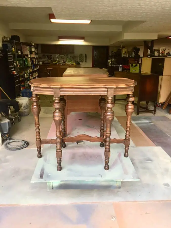 antique 6 leg scalloped table before