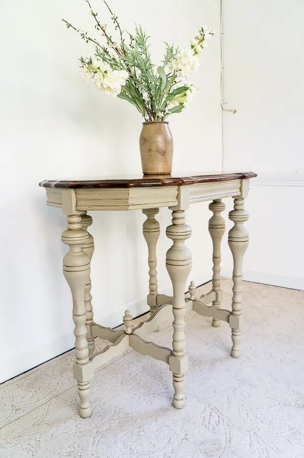 antique 6 leg scalloped table painted in cream furniture paint