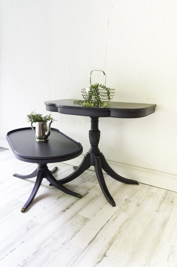 black painted Duncan Phyfe coffee and side table