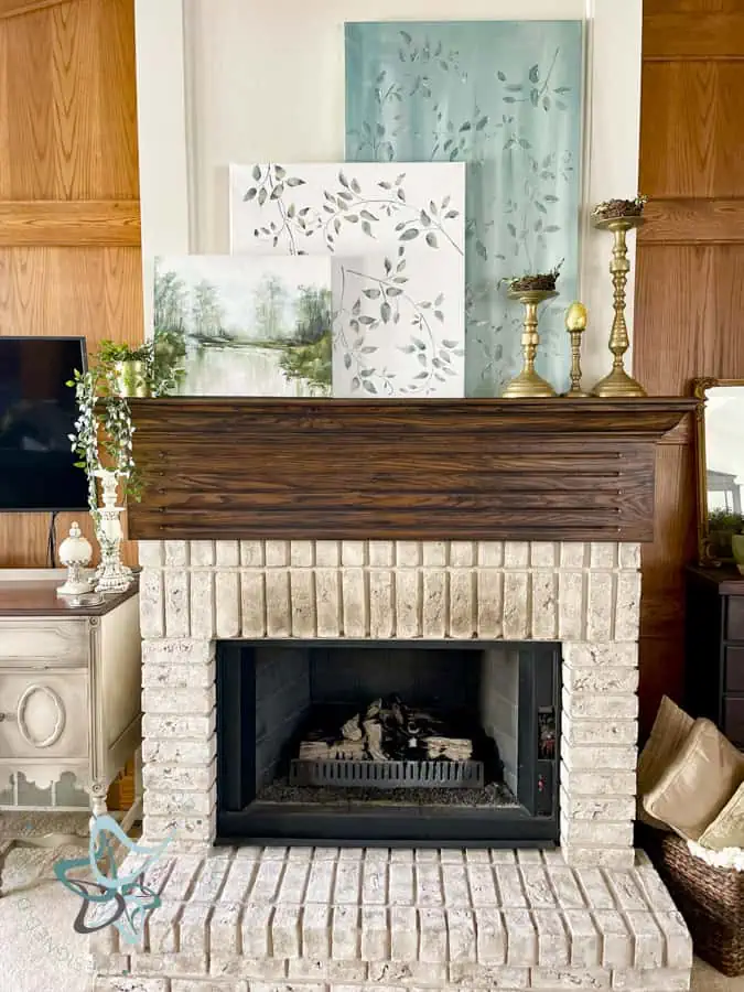 Fireplace mantel decorated for Spring