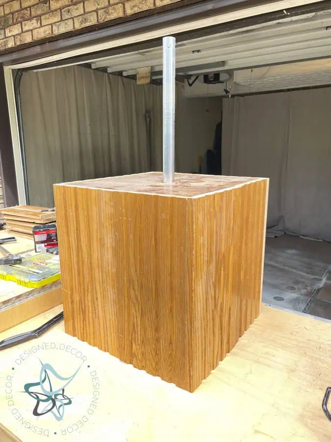 umbrella side table with fluted oak side panels