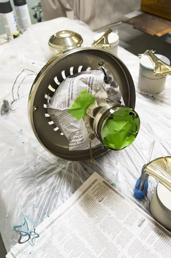 prepping the ceiling fan for spray paint